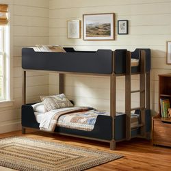 Twin Over Twin Wood Bunk Bed Black and Walnut Finish Litera