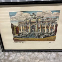 Etching  of the Trevi fountain by Bella Sziklay Hungarian artist.. Artist signed . 18” x 13” …