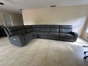 Gray Leather Power Reclining Sectional Sofa