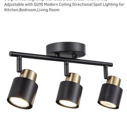 3 Light Track Lighting Kit, Matte Black Brass Finish 3 Way Adjustable with GU10 Modern Ceiling Directional Spot Lighting for Kitchen,Bedroom,Living Ro