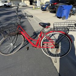 Carg Comfortable Step-Through Japanese Cruiser Bike w/ Front & Rear Baskets