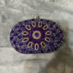 Purple Elegant Beaded Hand Bag/clutch - New In Box
