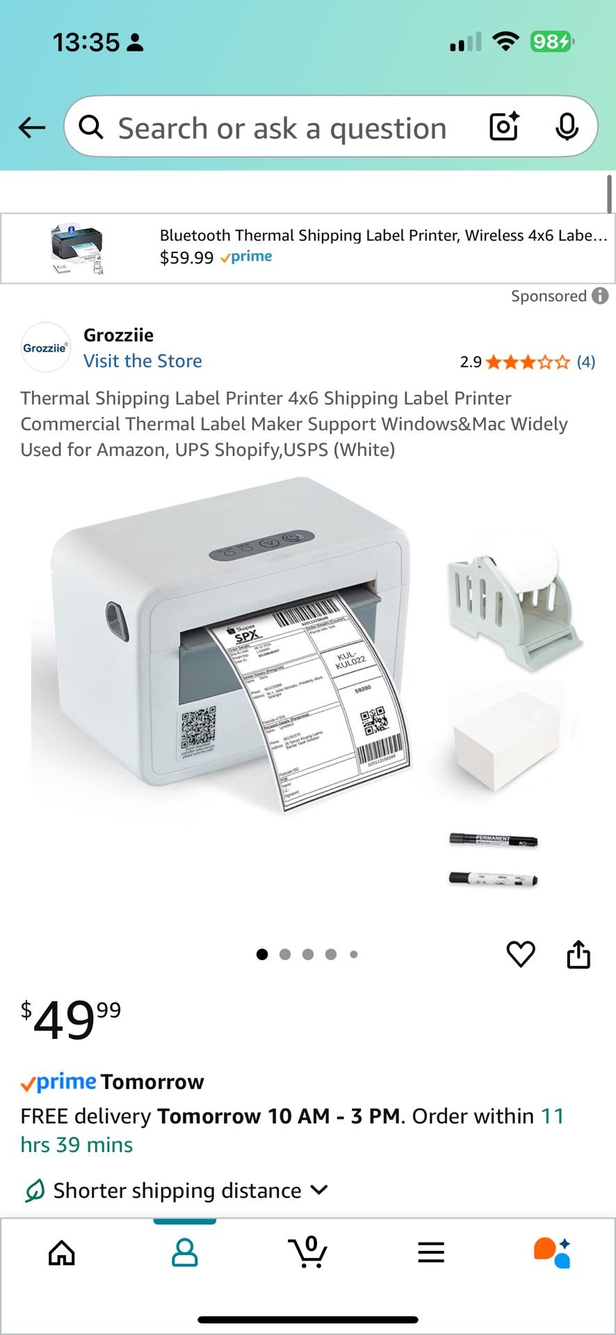 Grozziie Bluetooth + USB thermal label printer+500 pc label sticker (76×130mm)