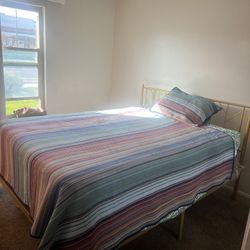 Queen Size Bed, Gold Color Frame (includes Mattress & Boxspring