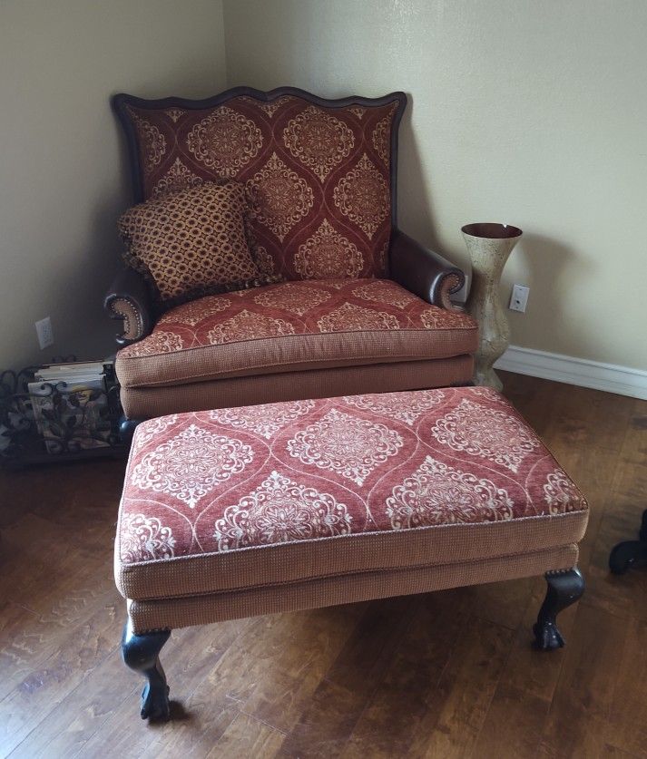 Wide Wingback Chair With Oversized Foot Stool 