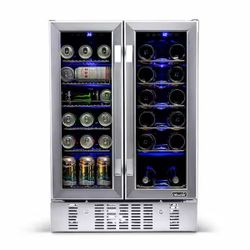 Dual Zone 24 in. Built-In 18-Bottle and 58 Can Wine and Beverage Cooler Fridge with French Doors - Stainless Steel