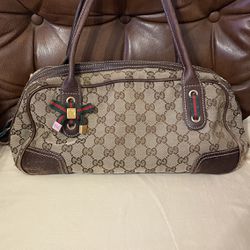 Gucci Sherry Line Shoulder Tote Bag Princy Ribbon Brown Used