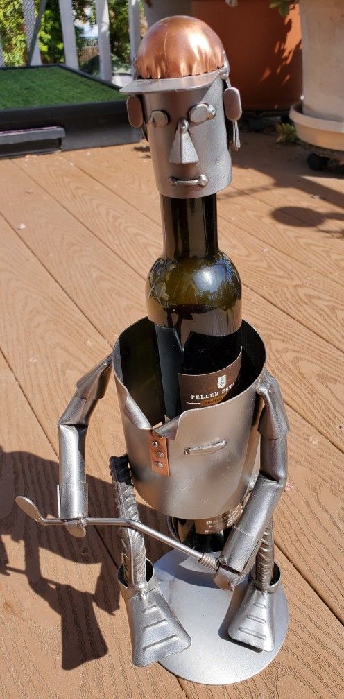 H&K Steel Sculpture Wine Bottle Holder, "Golf Frustration"