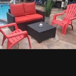 Outdoor Furniture Set 4pc Sofa Cushions HD Chairs Coffee Table Faulk Plant