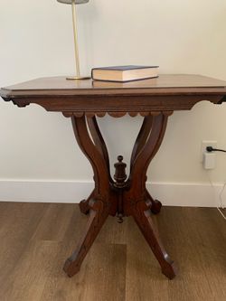 Late Victorian, c. 1880s carved walnut Victorian parlor side table