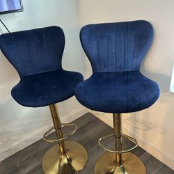 Beautiful Navy Blue And Gold Bar Stools 