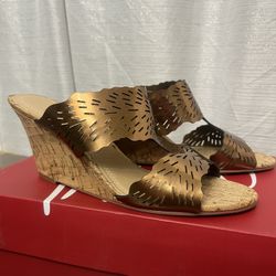 Impo Bronze Wedge Heel Sandals Size 7.5 New In Box