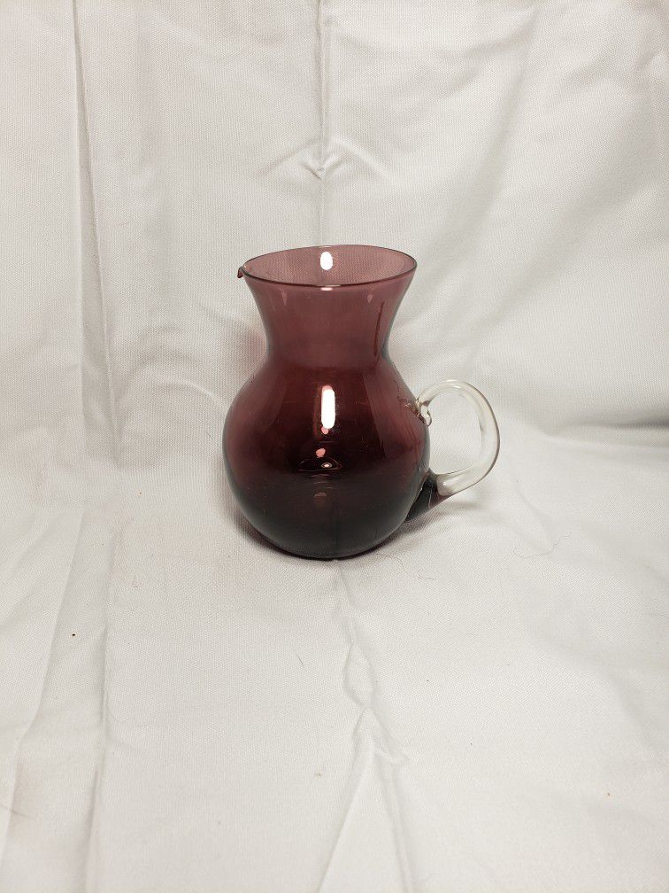 Vintage Enesco Hand Blown purple Small Pitcher Creamer Clear Handle Japan. Like new condition 4" tall. Smoke free home.