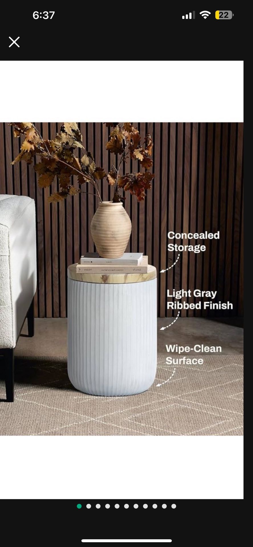 18" Side Table with Storage, Cement End Table with Wood Finish Lid, Accent Table