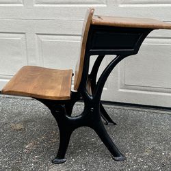 Vintage Wood & Iron Child’s School Desk w/Folding Seat~1930’s