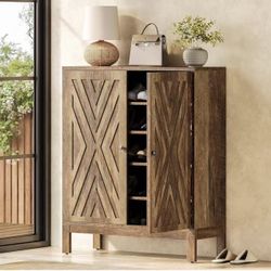 New assembled 5-Tier Shoe Cabinet for Entryway, Brown Wooden Shoe Organizer Cabinet with Adjustable Shelves for 20 Pairs, Industrial Shoes Storage Cab