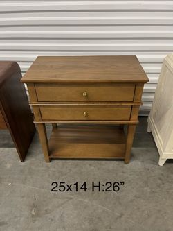 Wood 2-Drawer Nightstand with Bottom Shelf