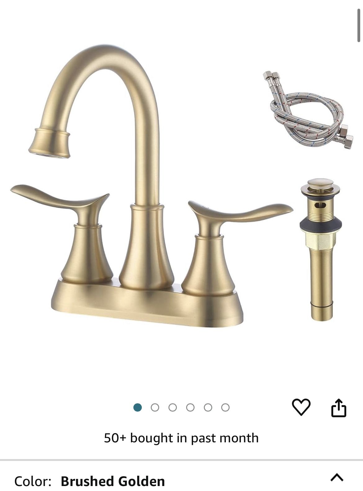 Bathroom Faucet Brushed Gold with Pop up Drain & Supply Hoses 2-Handle 360 Degree High Arc Swivel Spout Centerset 4 Inch Vanity Sink Faucet