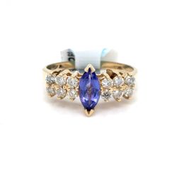 14Kt Yellow Gold Amethyst Diamond Ring 3.30g Size 7.5 21980269