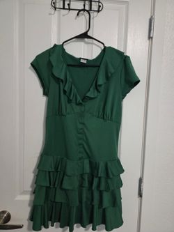 Green Satin Ruffle Tiered Dress – Size L