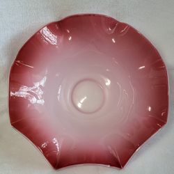 Vintage Antique Victorian Cranberry Scalloped Edge Glass Bowl Large Pink White 