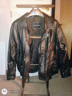 Pierre Cardin Vintage Leather Bomber Jacket Black Full Zip Mens Size Large