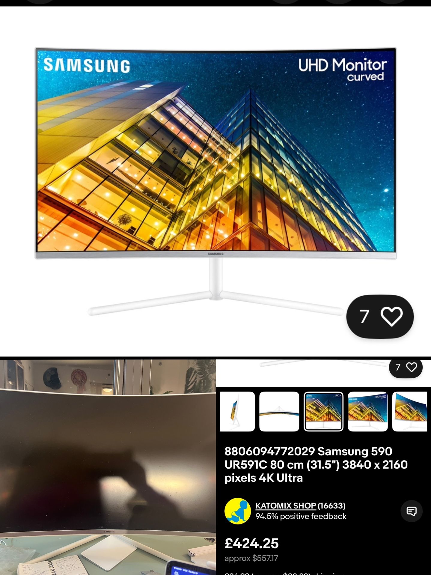 Samsung Ultra HD 32 inch 4K Monitor UR591C White With box