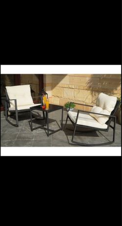 3 Piece Outdoor Patio Wicker Rocking Bistro Set (2 rocking chairs, 1 table) OPEN TO BEST OFFER