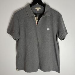Burberry Nova Check Polo Shirt Mens Slim Fit Large Grey