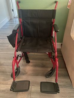 Medline Transport Wheelchair with Footrests, Red