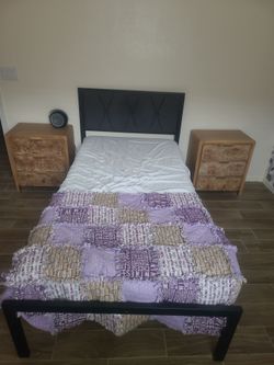 Twin bed frame memory foam mattress with side dresser