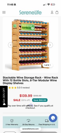 NutriChef Bamboo 72-Bottle Stackable Wine Rack