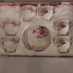 Set Of 6 Floral Tea Cup And Saucer 