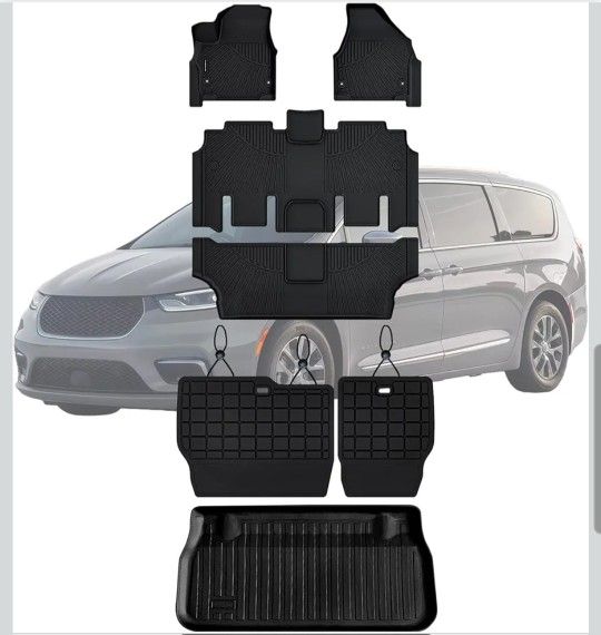 Floor Mats, Trunk Liner & Backrest Mat for 2017-2024 2025 Chrysler Pacifica Gas Touring 7/8 Seat (Non Hybrid & Non Pinnacle) Customized TPE All Weathe