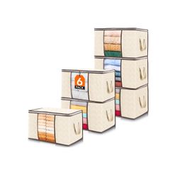 6 Pack Clothes Storage Bins with Lids, Foldable Blanket Storage Bags with Zippers, Clear Window and Reinforced Handles(beige 