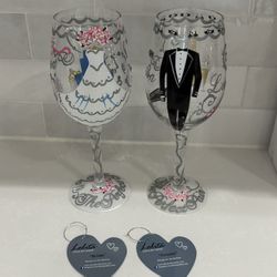 Wedding Bride and Groom Wine Glasses Set 