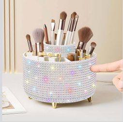 Bling Diamond 360° Rotating Vanity Makeup Brush Holder 5 Slot Organizer White