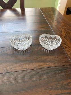 Pair of Hofbauer Byrdes Lead Crystal Heart Bowls