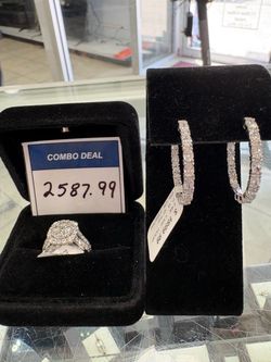 White gold earrings and ring combo