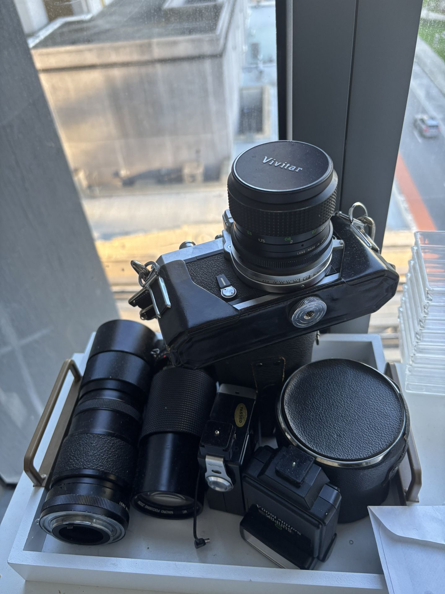 Vintage Camera/Flash/Lens Setup