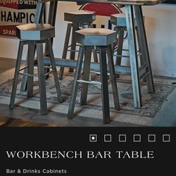 Timothy Oulton Bolt Barstools And Workbench Bar Table 