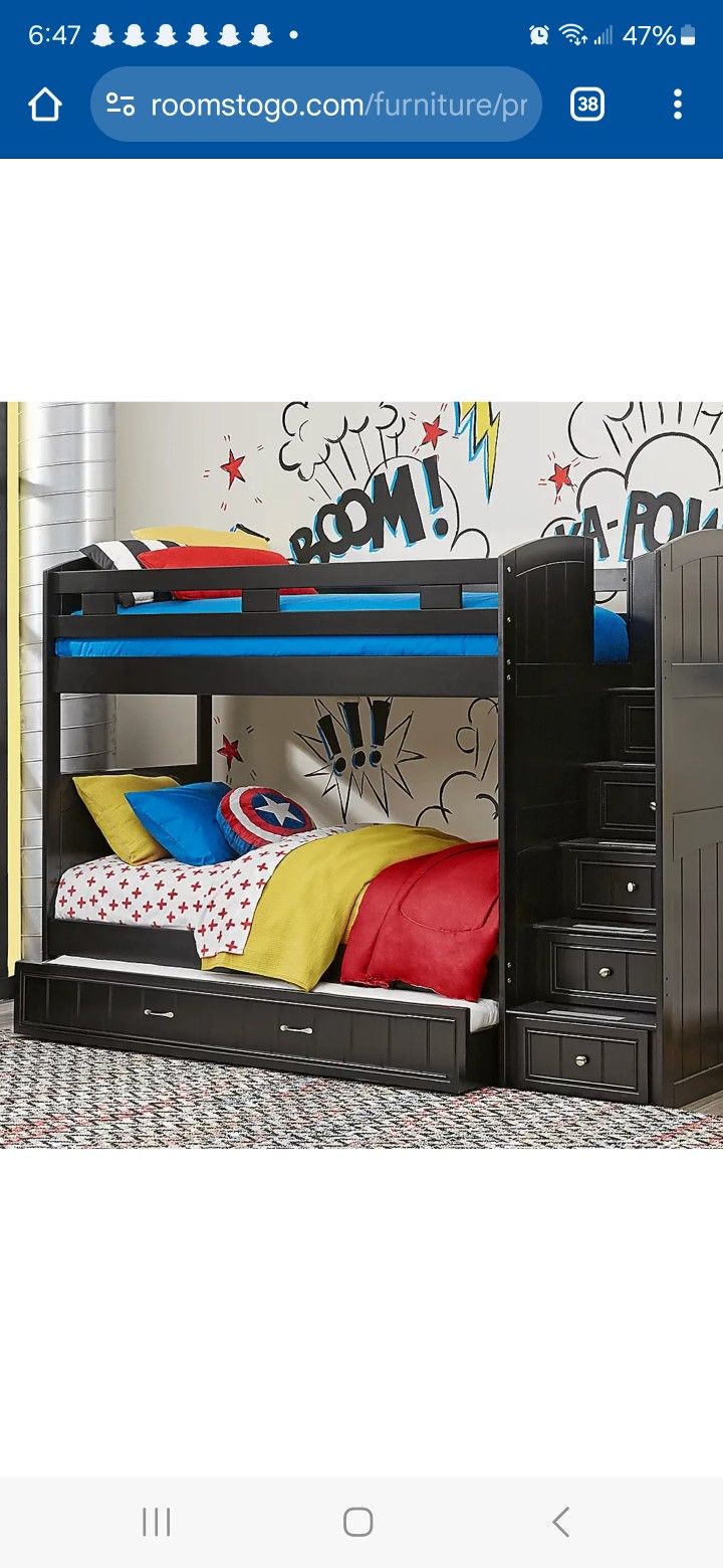 Bunk Bed With Trundle Like New, Original Price 1350$, Trundle  Original Price  369.99$