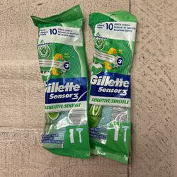 2 - Gillette Sensor3 Sensitive Men's Disposable Razor, 1 Razor, Green