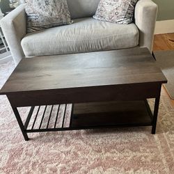 Lift top coffee table with storage, mahogany brown