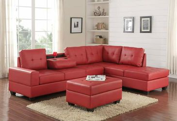 New red Sectional with Storage Ottoman