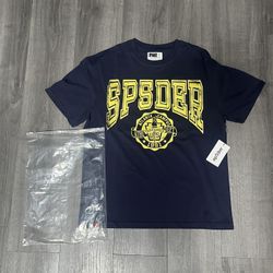 Navy Blue Spider Shirt with yellow lettering 