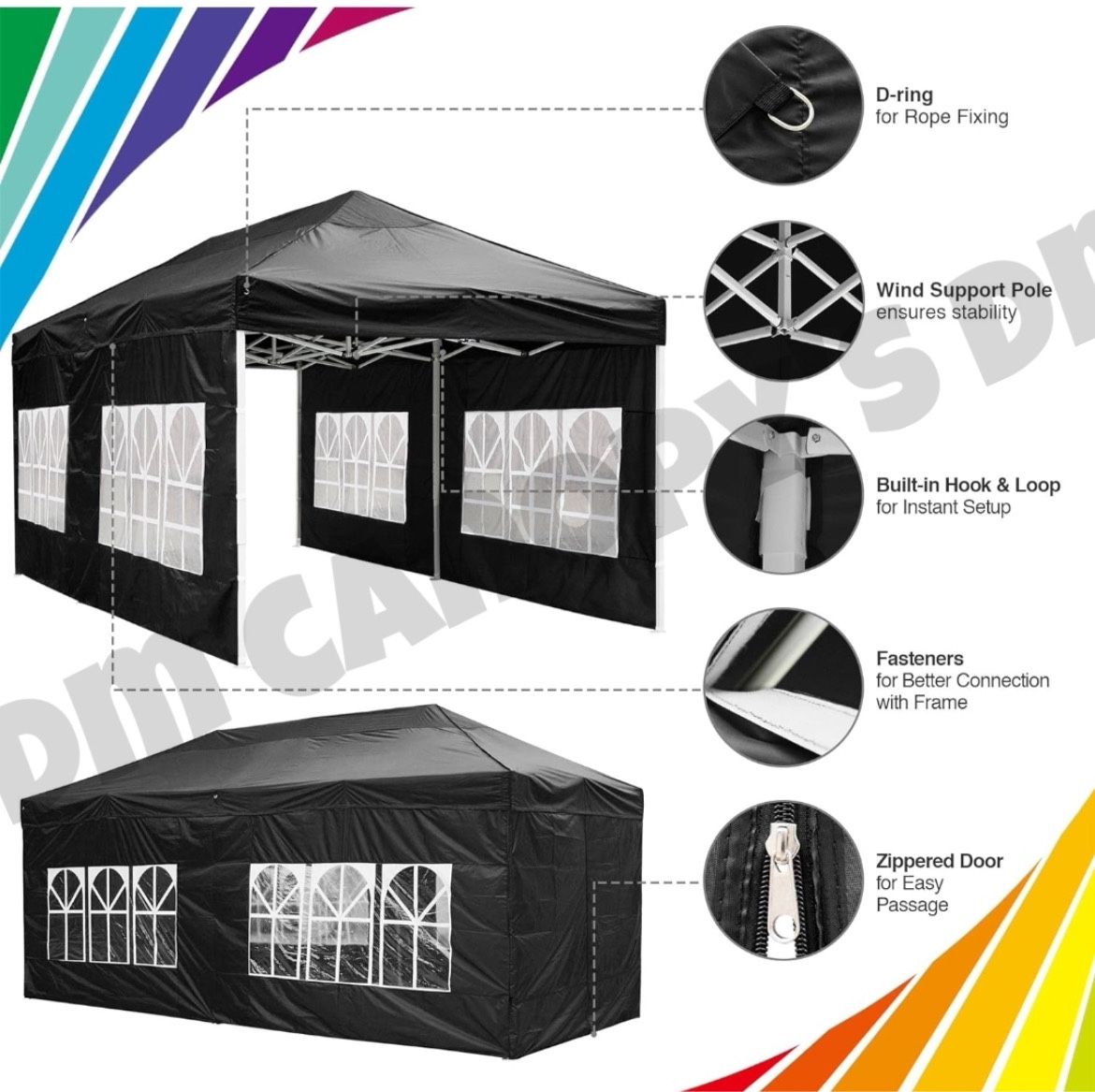 10x20' Heavy duty Easy Pop Up Canopy with Removable Sidewalls 420D Waterproof Folding Wedding Party Tent Outdoor