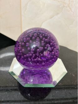 Purple Art glass sphere paperweight controlled bubble 3”