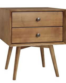 Walker Edison Mid Century Modern Wood Nightstand Side Table Bedroom Storage Drawer Bedside End Table, 2 Drawer, Caramel