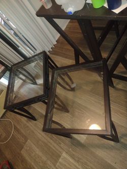 Glass Top Side Tables Dark metal Frame Set